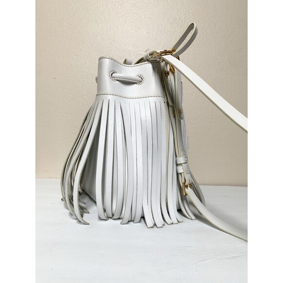 Dooney & Bourke Christa Drawstring Crossbody Bag White Leather Fringe Bucket - Picture 6 of 12